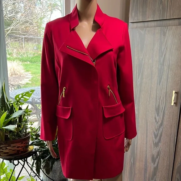 Chico’s Women's Red Jacket with Gold Zipoer Accents and Pockets Like New, Medium - Picture 2 of 14